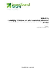 MARKETING REPORT  MR-229 Leveraging Standards for Next Generation Wholesale Access Issue: 1