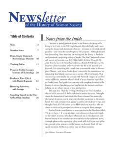 Newsletter  Vol. 39, No. 2, April 2010 of the History of Science Society