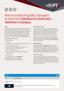 How to travel on public transport to and from Swinburne University – Hawthorn Campus myki  Concession travel