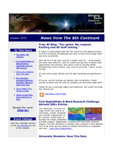 News from The 8th Continent, October 2010