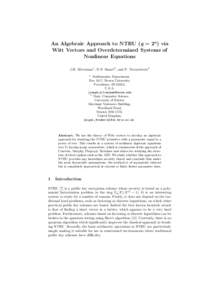 An Algebraic Approach to NTRU (q = 2n ) via Witt Vectors and Overdetermined Systems of Nonlinear Equations J.H. Silverman1 , N.P. Smart2 , and F. Vercauteren2 1