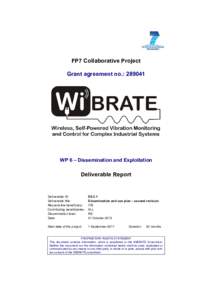 FP7 Collaborative Project Grant agreement no.: [removed]WP 6 – Dissemination and Exploitation  Deliverable Report