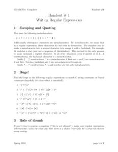 CS: Compilers  Handout #1 Handout # 1 Writing Regular Expressions