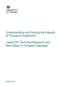 Latest DfT Technical Research and Next Steps in Transport Appraisal
