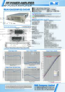 RF POWER AMPLIFIER R&K-GA020M102-5454R ■ All Solid-State Amplifier ■ Broadband Frequency:20MHz～1000MHz ■ Output Power