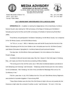 MEDIA ADVISORY DEPARTMENT OF MILITARY AFFAIRS ILLINOIS ARMY AND AIR NATIONAL GUARD 1301 North MacArthur Boulevard Springfield, Illinois[removed]