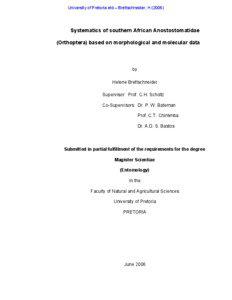 University of Pretoria etd – Brettschneider, H[removed]Systematics of southern African Anostostomatidae