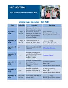 Scholarships Calendar – Fall 2014 Date Schedule  Activity