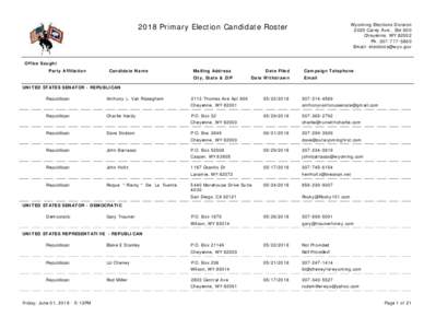 Wyoming Elections Division 2020 Carey Ave., Ste 600 Cheyenne, WYPhEmail: 