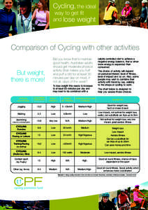 Cycling, the ideal way to get fit and lose weight Comparison of Cycling with other activities
