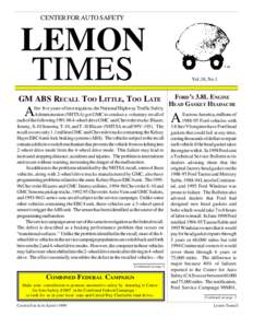 CENTER FOR AUTO SAFETY  LEMON TIMES GM ABS RECALL TOO LITTLE, TOO LATE