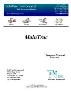 MainTrac  Program Manual Version[removed]TechWare Incorporated