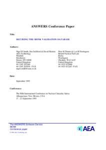ANSWERS Conference Paper Title: SECURING THE MONK VALIDATION DATABASE Authors: Nigel R Smith, Jim Gulliford & David Hanlon