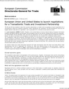 European Union and United States to launch negotiations for a Transatlantic Trade and Investment Partnership - Trade - European