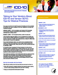Official CMS Industry Resources for the ICD-10 Transition  www.cms.gov/ICD10 Talking to Your Vendors About ICD-10 and Version 5010: