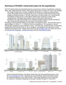 Summary of NYU2031 construction plans for the superblocks The NYU administration has developed plans for construction on the two 