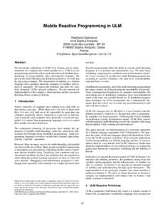 Mobile Reactive Programming in ULM ´ Stephane Epardaud Inria Sophia-Antipolis 2004 route des Lucioles - BP 93