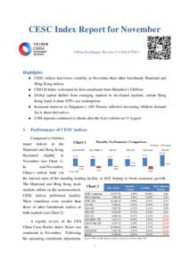 CESC Index Report for November China Exchanges Services Co Ltd (CESC) Highlights 