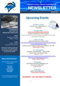 Gladstone Gropers Masters Swimming Club  NEWSLETTER MARCHUpcoming Events