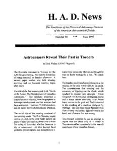 H. A. DmNews The Newsletter of the Historical Astronomy Division of the American Astronomical Society Number 40  ***