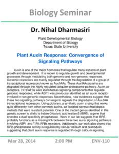 Biology Seminar Dr. Nihal Dharmasiri Plant Developmental Biology