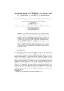 Automatic mark-up of legislative documents and its application to parallel text generation Lorenzo Bacci1 , Pierluigi Spinosa1 , Carlo Marchetti2,3 , and Roberto Battistoni3 1  2