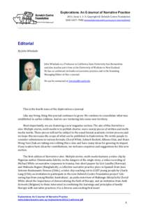 Editorial, Explorations: An E-Journal of Narrative Practice, 2011, issue 1