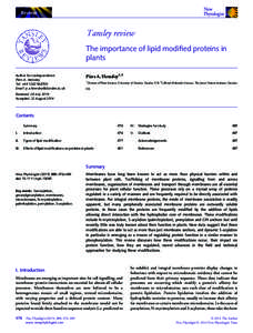 Review  Tansley review The importance of lipid modified proteins in plants Author for correspondence: