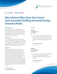 Recruitment Bliss: How Two Career Fairs Exceeded Staffing Demands During Seasonal Peaks Background Brookdale Senior Living Inc. is the leading operator of senior living communities throughout the United States;