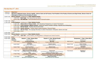 International Conference on Evolutionary Patterns Horizontal and Vertical Transmission and Micro- and Macroevolutionary Patterns of Biological and Sociocultural Evolution Monday May 27th , 