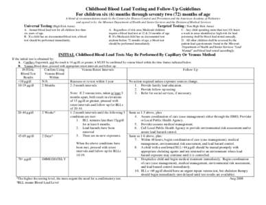 Childhood Blood Lead Testing and Follow-Up Guidelines