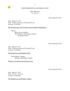 1 NIXON PRESIDENTIAL MATERIALS STAFF Tape Subject Log (rev. Aug-01)  Conversation No[removed]