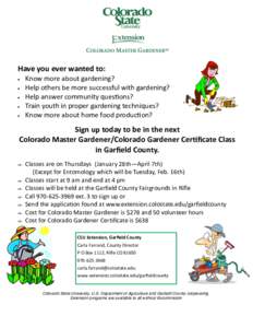 Master gardener program / Garfield County / Colorado State University / Colorado / Gardener / Gardening / United States