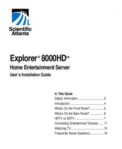Explorer 8000HD™ ® Home Entertainment Server User’s Installation Guide