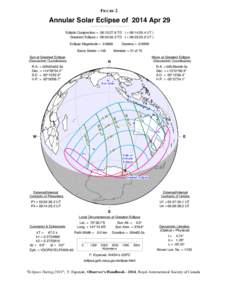 FIGURE 2  Annular Solar Eclipse of 2014 Apr 29 Ecliptic Conjunction = 06:15:27.6 TD ( = 06:14:20.4 UT ) Greatest Eclipse = 06:04:32.3 TD ( = 06:03:25.0 UT ) Eclipse Magnitude = 0.9868