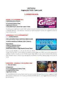 SPETTACOLI Stagione – Teatro Lyrick IL GRANDE MUSICAL GREASE / 4 E 5 NOVEMBRE 2017 COMPAGNIA DELLA RANCIA