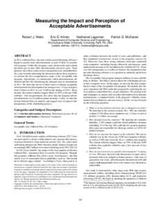 Measuring the Impact and Perception of Acceptable Advertisements Robert J. Walls Eric D. Kilmer