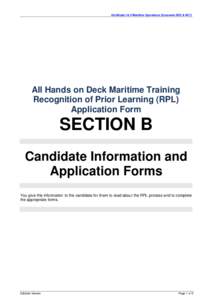 Certificate I & II Maritime Operations (Coxswain NC2 & NC1)  All Hands on Deck Maritime Training Recognition of Prior Learning (RPL) Application Form