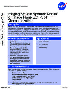 wavefront sensing portfolio  National Aeronautics and Space Administration Imaging System Aperture Masks for Image Plane Exit Pupil