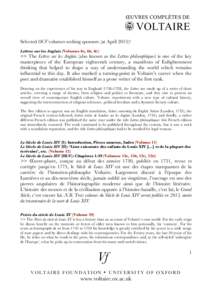ŒUVRES COMPLÈTES DE  VOLTAIRE Selected OCV volumes seeking sponsors (at April 2015)! Lettres sur les Anglais (Volumes 6A, 6B, 6C)