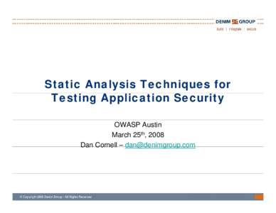 Software testing / Computer security / Program analysis / Static / Application security / FxCop / FindBugs / Worst-case execution time