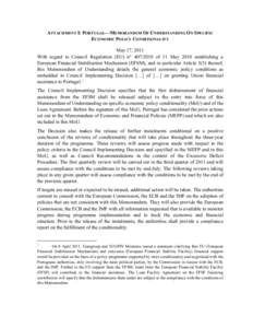 Portugal: Letter of Intent, Memorandum of Economic and Financial Policies, and Technical Memorandum of Understanding; May 17, 2011