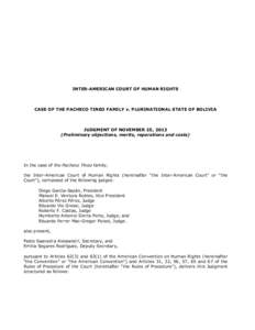 INTER-AMERICAN COURT OF HUMAN RIGHTS  CASE OF THE PACHECO TINEO FAMILY v. PLURINATIONAL STATE OF BOLIVIA JUDGMENT OF NOVEMBER 25, 2013 (Preliminary objections, merits, reparations and costs)