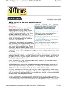 NASA developer secures way to the stars - SD Times On The Web  Page 1 of 3 As of May 01, :55 AM