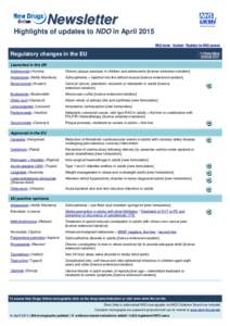 Newsletter Highlights of updates to NDO in April 2015 NDO home | Contact | Register for NDO access Regulatory changes in the EU