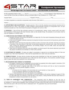 Consignment Agreement’ 930 Calle Negocio Suite C, San Clemente, CaPhone Fax