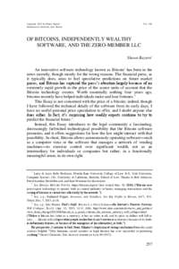 Copyright 2014 by Shawn Bayern Northwestern University Law Review Vol[removed]OF BITCOINS, INDEPENDENTLY WEALTHY
