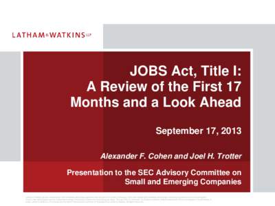 JOBS Act, Title I: A Review of the First 17 Months and a Look Ahead