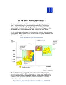 Ink Jet Textile Printing Forecast 2014 The textile ink jet market is one of the most dynamic ink jet printing markets in the world. After ink jet technology’s decade and a half sputtering entry of focused on printing t