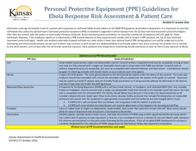 Personal Protective Equipment (PPE) Guidelines for Ebola Response Risk Assessment & Patient Care REVISED 27 October[removed]All persons entering the hospital room of a patient with suspected or confirmed Ebola should adher